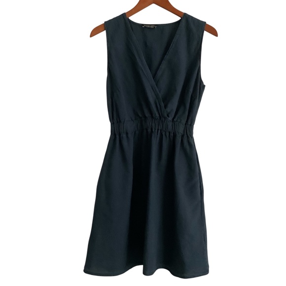 Francesca Bettini Linen Day Dress Sz S Navy V-Neck Mini Effortless Casual Chic - Picture 1 of 10